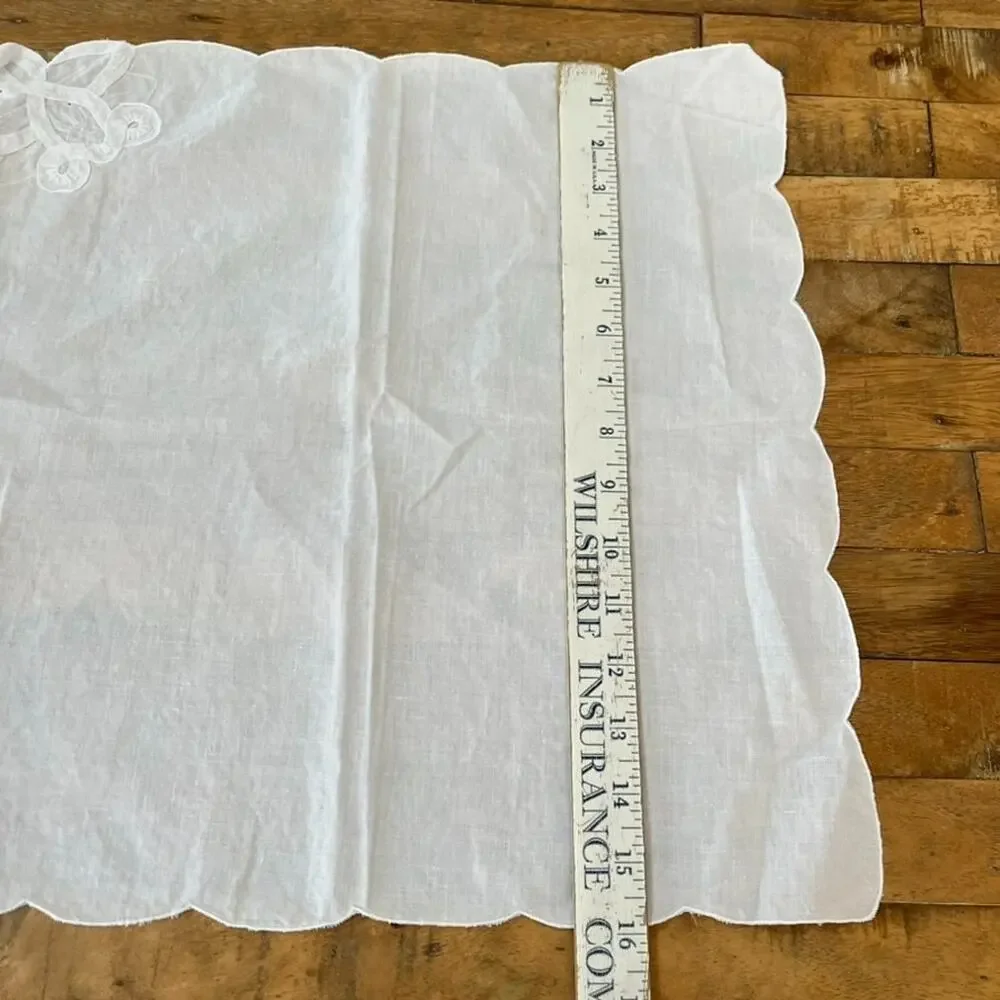 Handmade White Sheer Linen Napkins Floral Embroidery 16x16